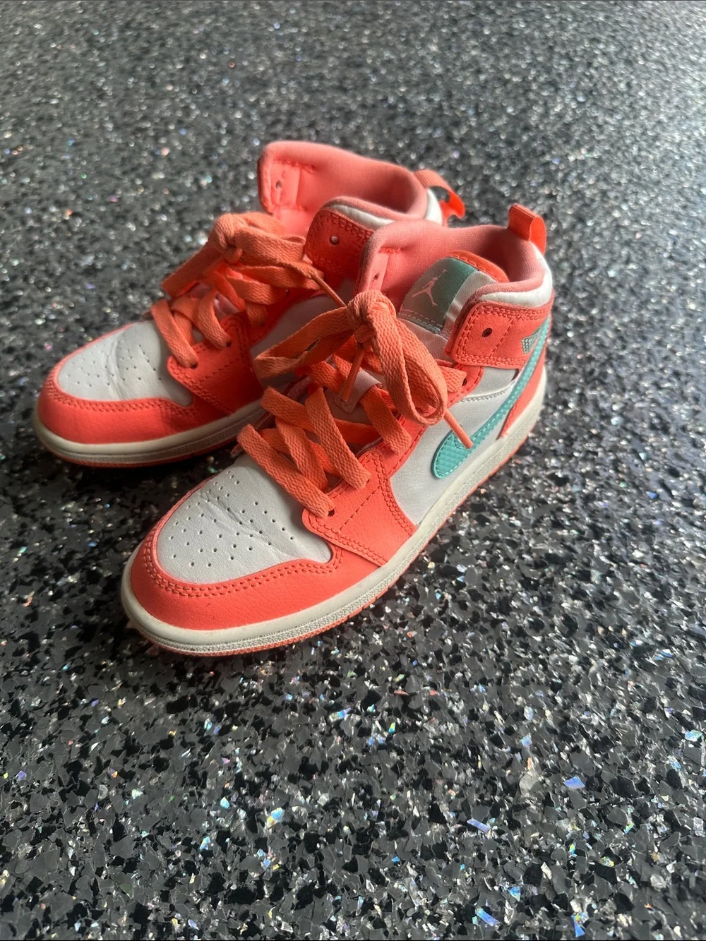 Kids Coral and White High-Top Sneakers Nike Jordans